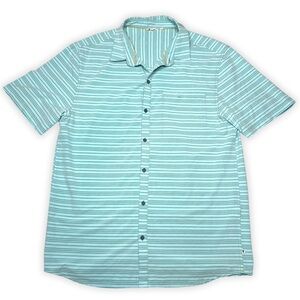 Cotopaxi‎ Cambio Performance 4 Way Stretch Button Up Striped Teal Shirt Size XL